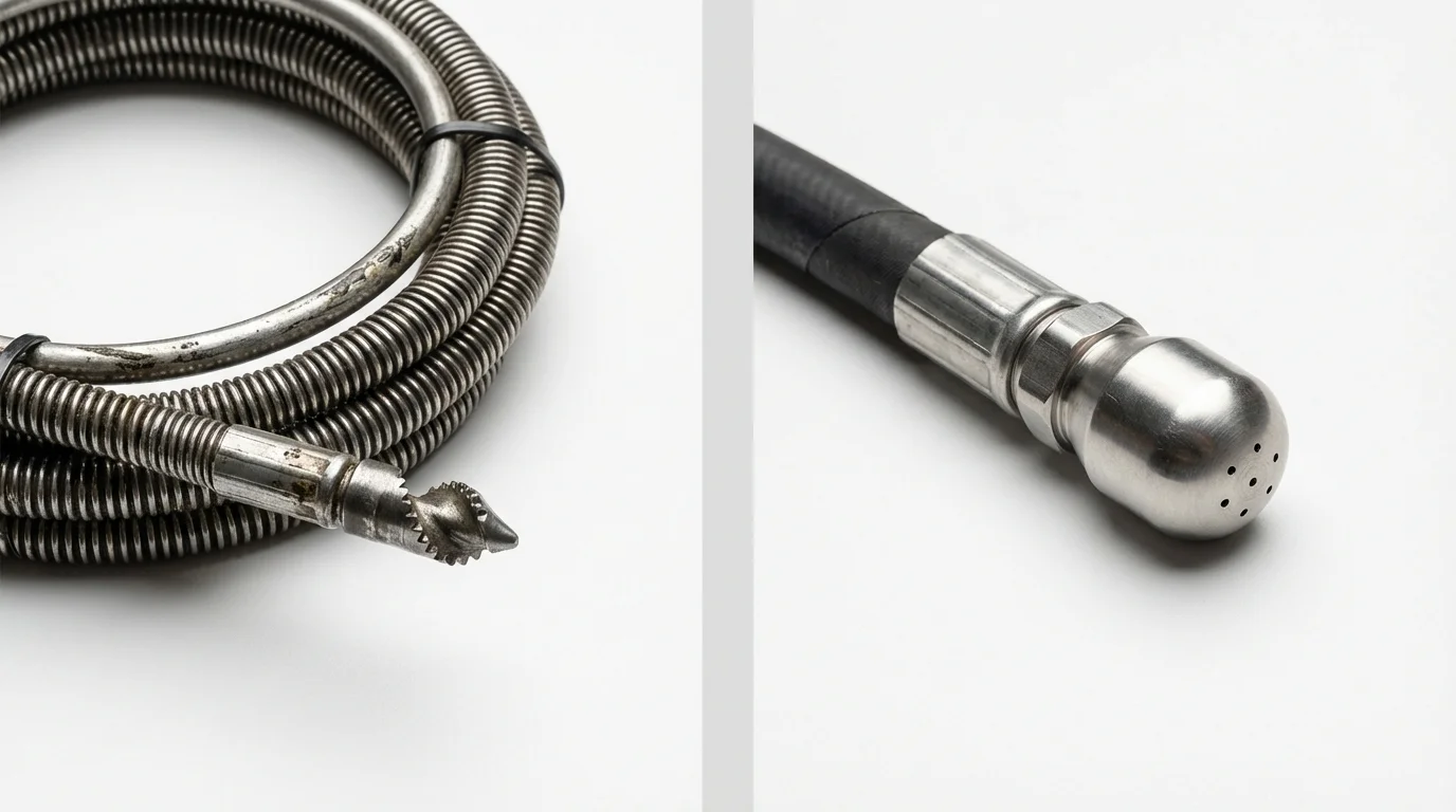 Drain snake cable and hydro jetting nozzle used for drain cleaning in Belton, SC