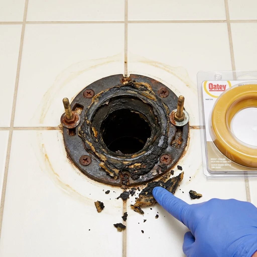 Failed wax ring showing water seepage at the base of a toilet in a Belton, SC home